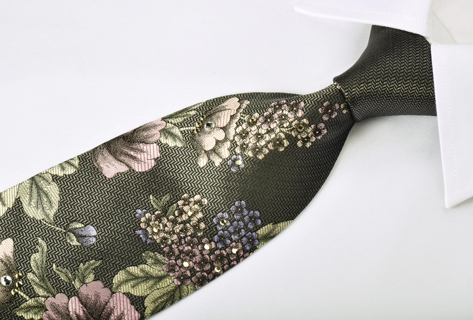 Louis Quatorze Crystallized With Swarovski Rhinestone Necktie Floral On Gray Herringbone - Image 5