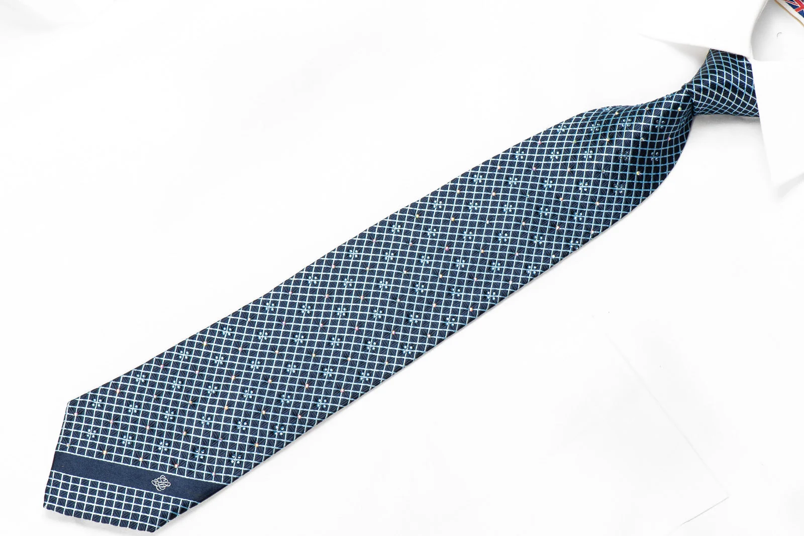 Louis Quatorze Men's Crystal Silk Necktie Trellis On Blue Sparkling With Rhinestones - Image 3