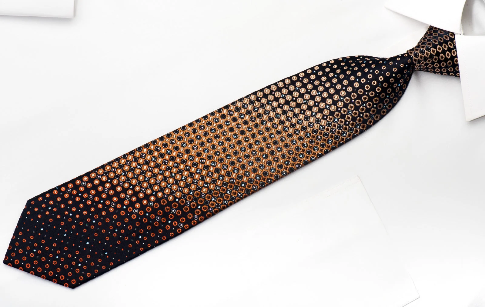 Louis Quatorze Men's Silk Tie Orange Dots On Navy Blue Sparkling With Rhinestones - Image 2