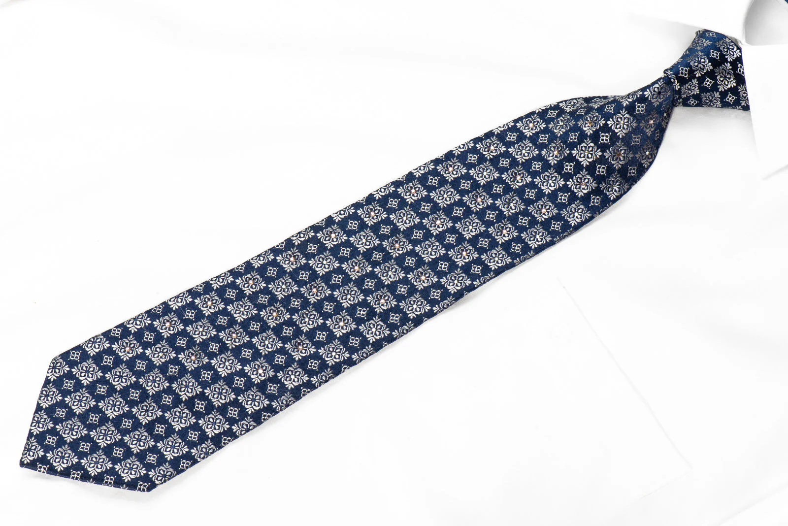 Louis Quatorze Men's Silk Tie Silver Cartouche On Blue With Silver Sparkles - Image 3