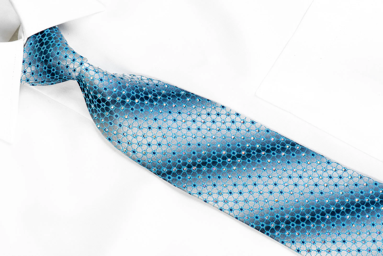 Louis Quatorze Mens Rhinestone Necktie Blue Trellis On Graduating Silver - Image 2