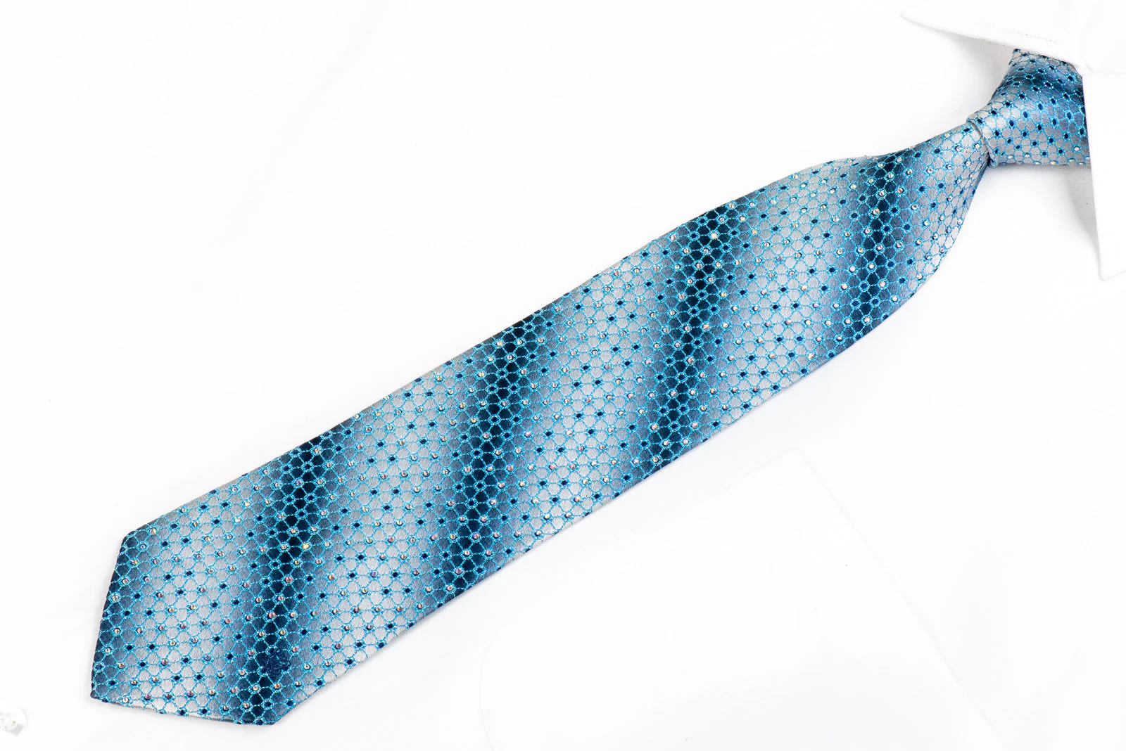 Louis Quatorze Mens Rhinestone Necktie Blue Trellis On Graduating Silver - Image 3
