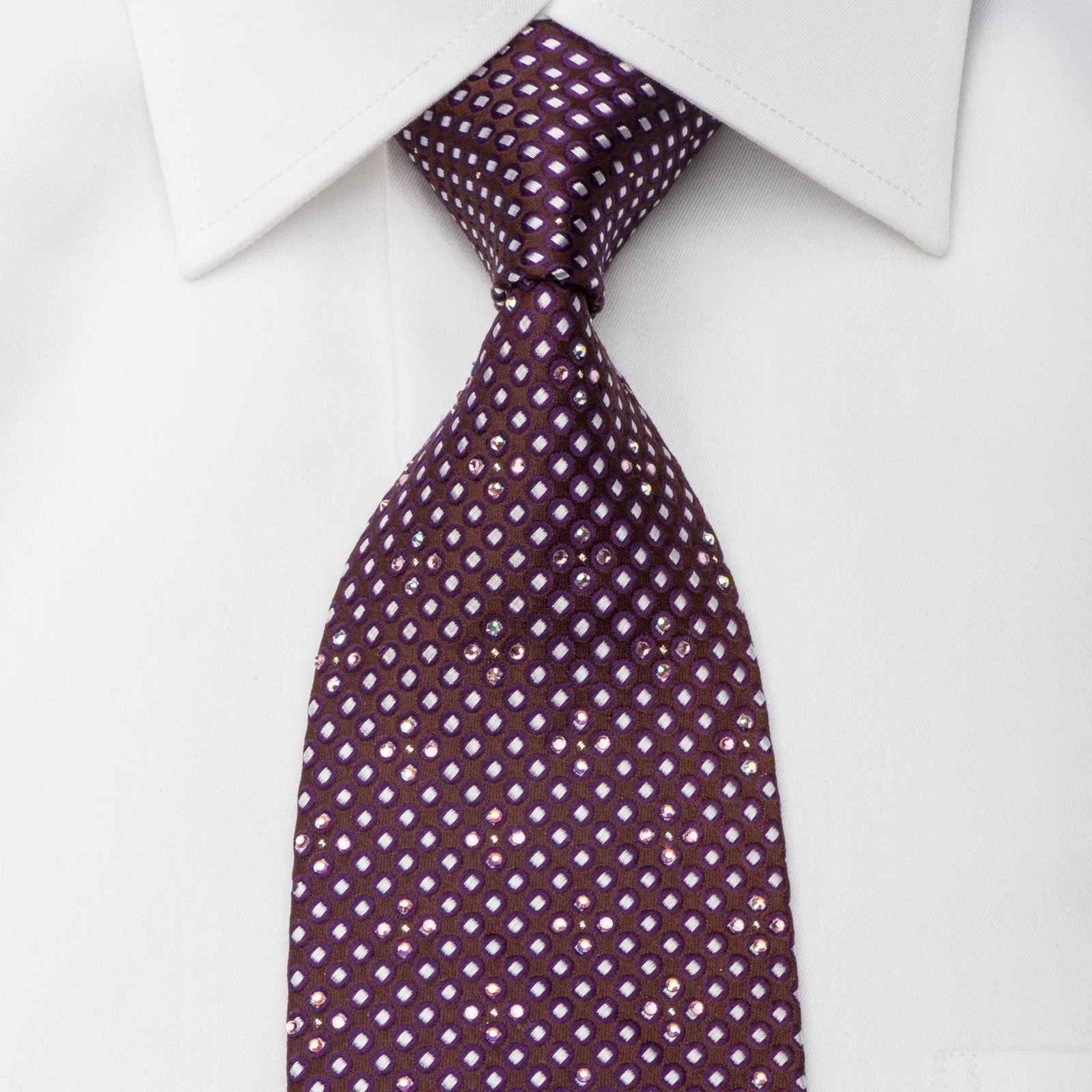 Louis Quatorze Rhinestone Necktie Silver Micro Squares On Burgundy With Sparkles
