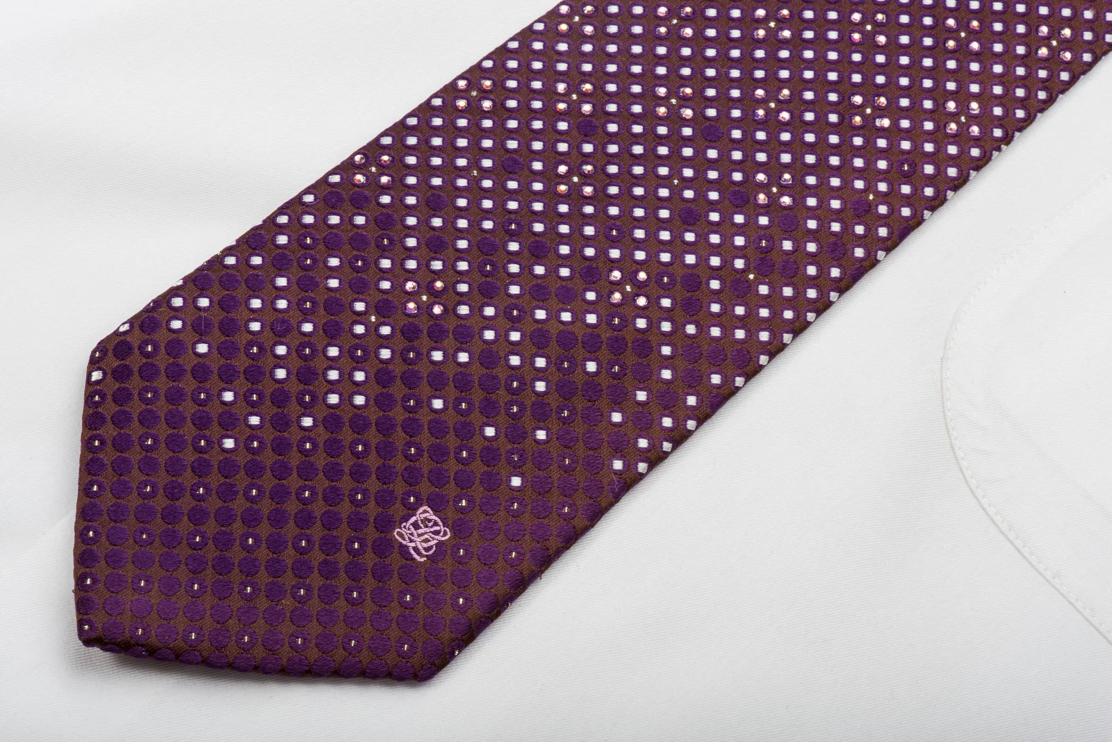 Louis Quatorze Rhinestone Necktie Silver Micro Squares On Burgundy With Sparkles - Image 3