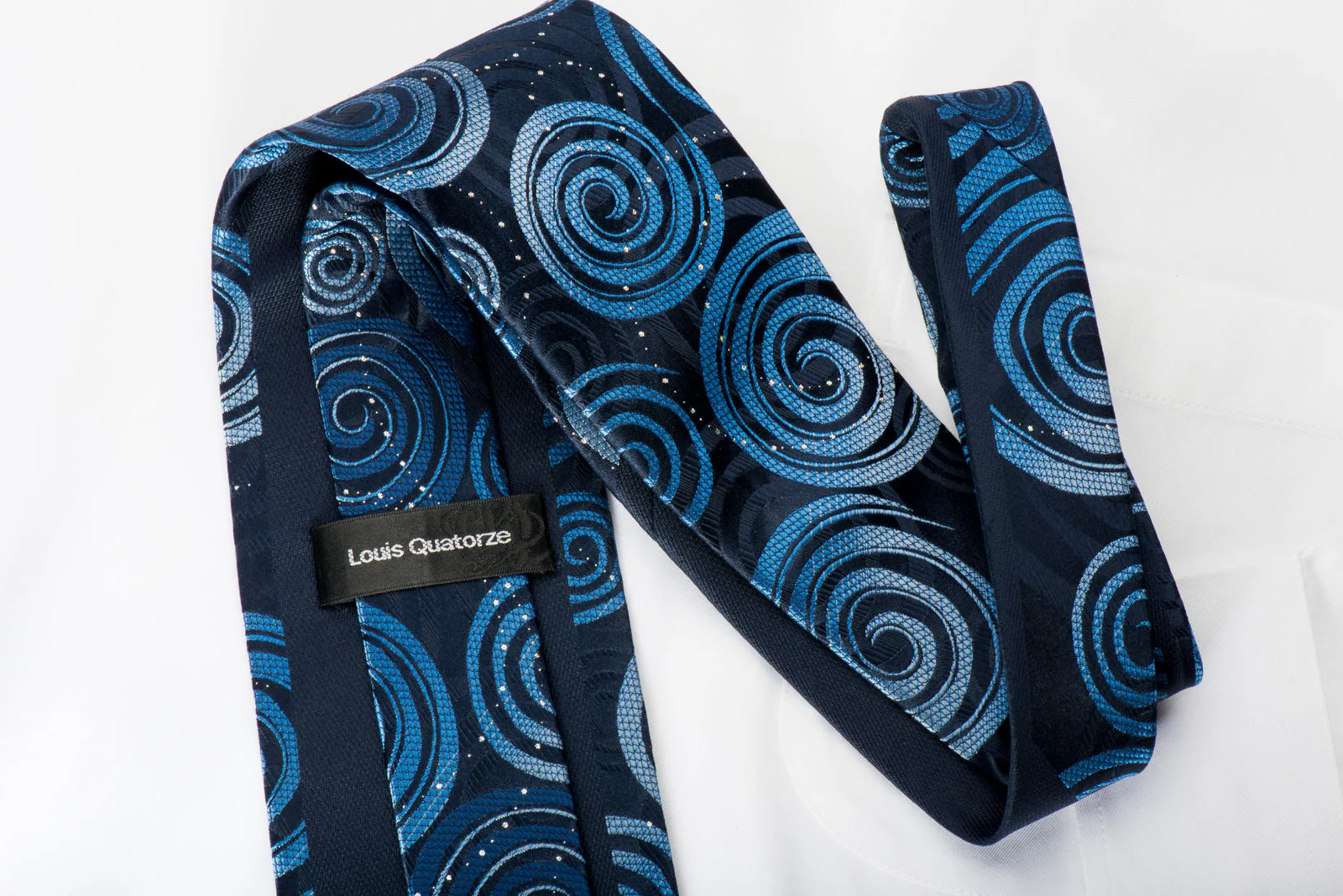 Louis Quatorze Rhinestone Necktie Spirals On Blue With Silver Sparkles - Image 2