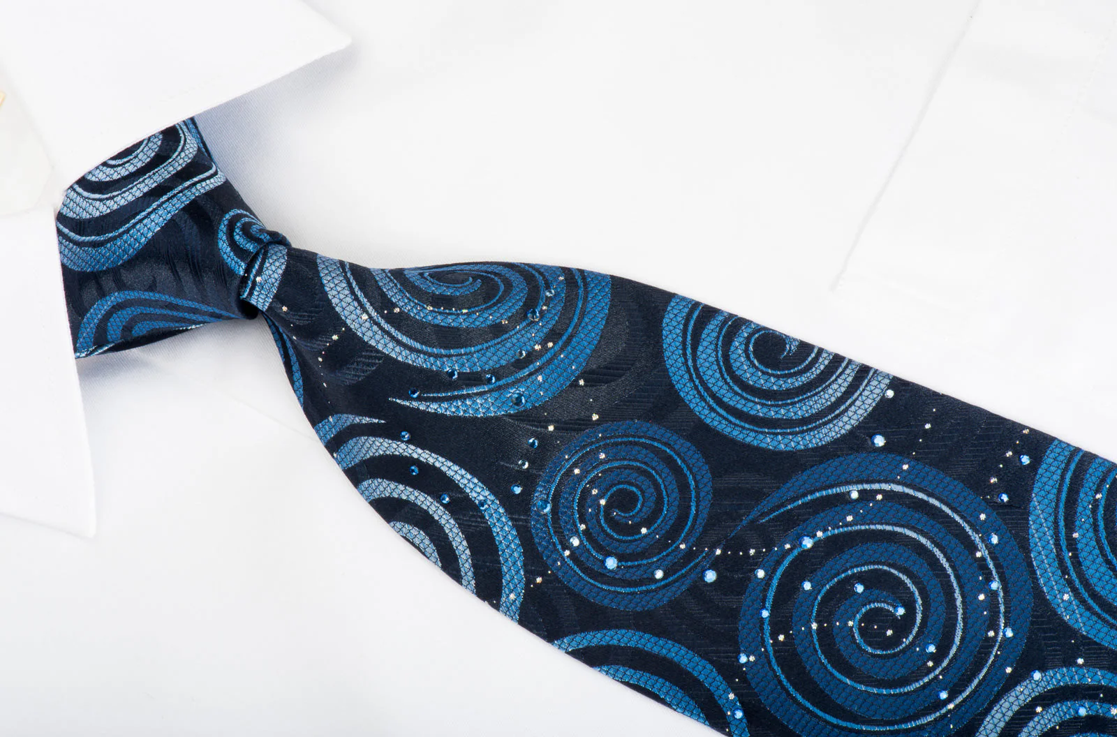 Louis Quatorze Rhinestone Necktie Spirals On Blue With Silver Sparkles - Image 4