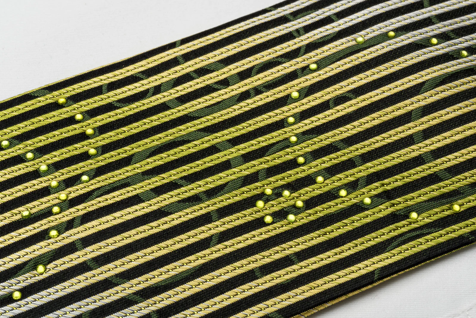 Louis Quatorze Rhinestone Silk Necktie Green Vertical Stripes On Black With Green Sparkles - Image 6
