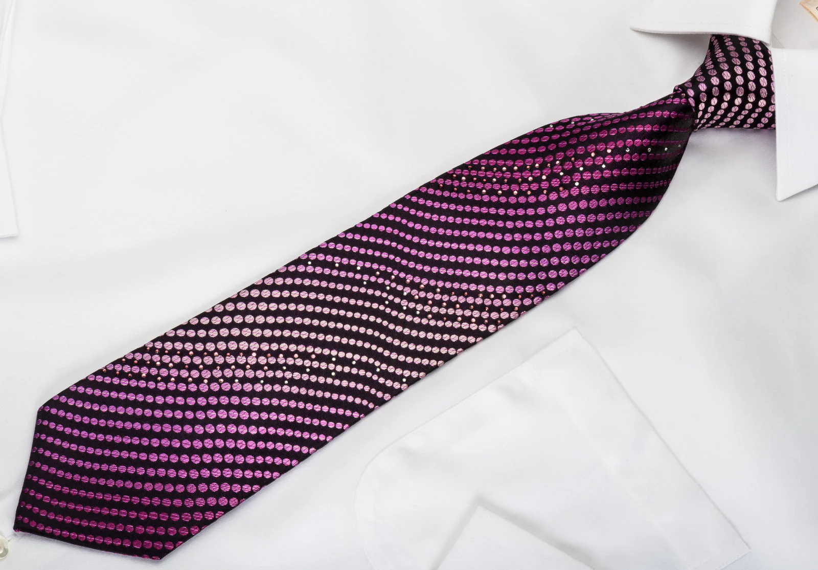 Louis Quatorze Silk Necktie Dots On Purple Sparkling With Crystal Rhinestones - Image 3
