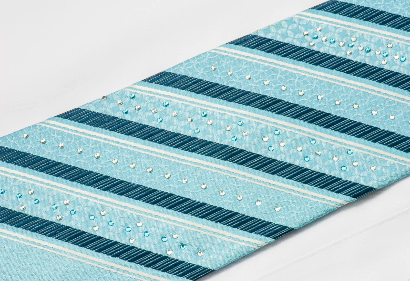 Louis Quatorze Silk Necktie Elegant Blue & White Stripes With Crystal Rhinestone - Image 2