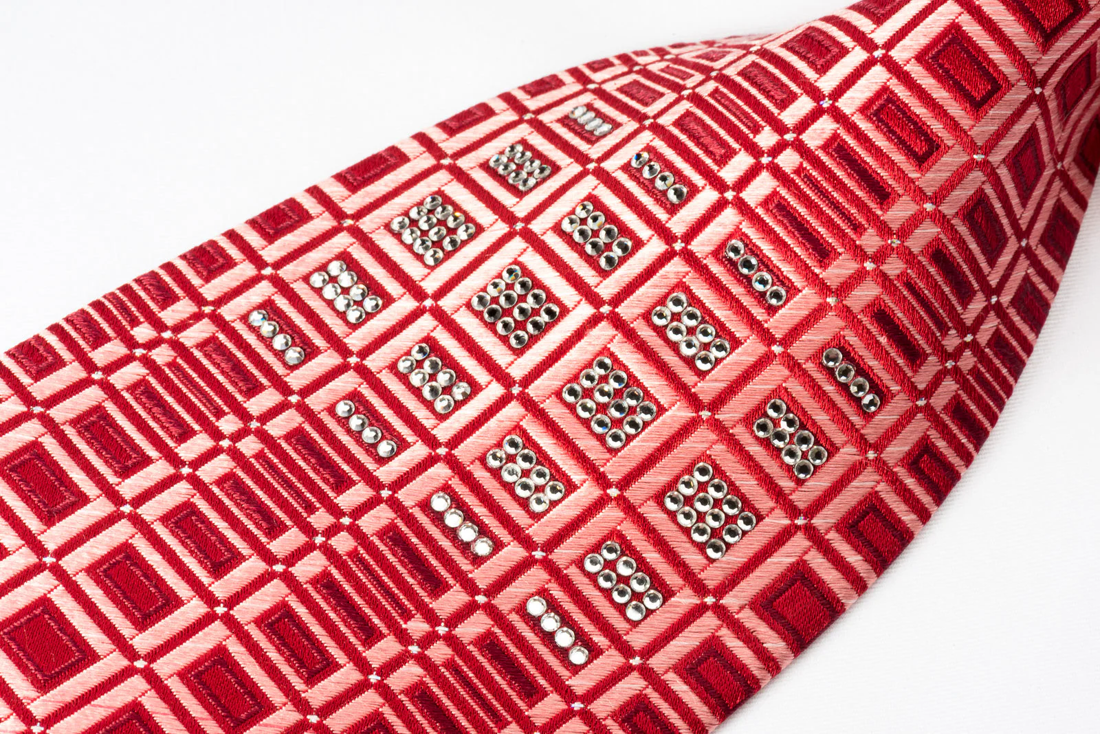 Louis Quatorze Silk Tie Geometric On Red Crystallized With Swarovski Rhinestones - Image 3