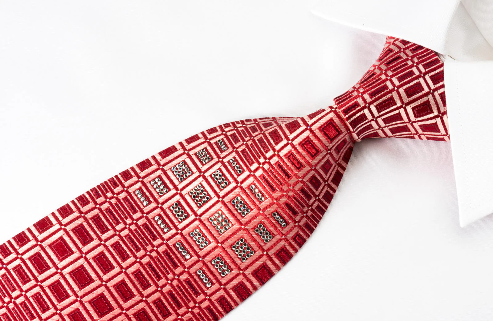Louis Quatorze Silk Tie Geometric On Red Crystallized With Swarovski Rhinestones - Image 4