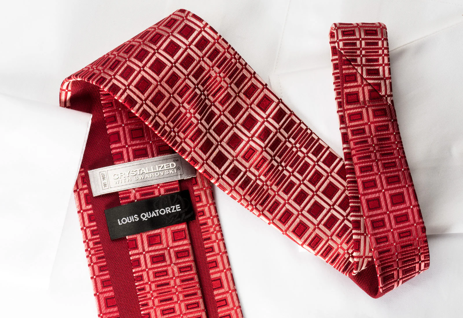 Louis Quatorze Silk Tie Geometric On Red Crystallized With Swarovski Rhinestones - Image 5