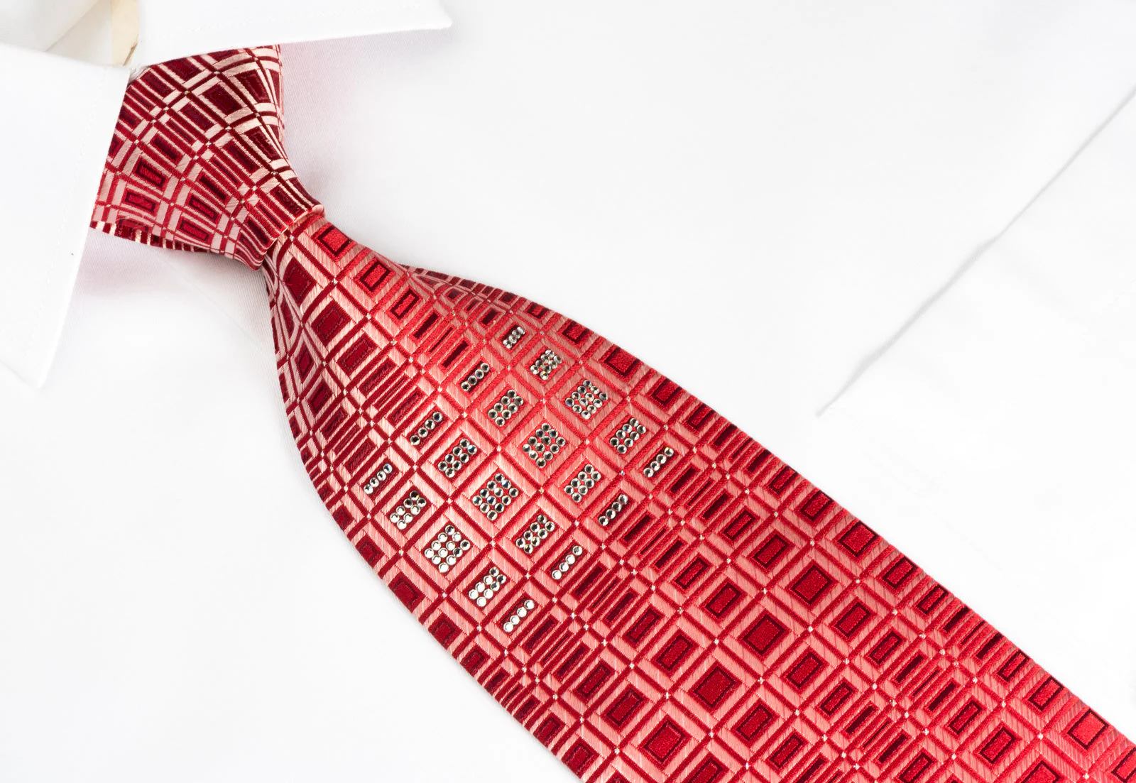 Louis Quatorze Silk Tie Geometric On Red Crystallized With Swarovski Rhinestones - Image 7