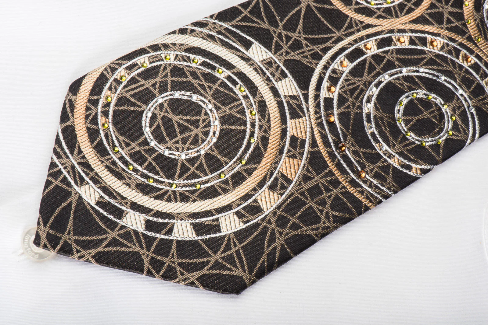 Louis Quatorze Silk Tie Swarovski  Rhinestones & Geometric Design On Dark Brown - Image 5