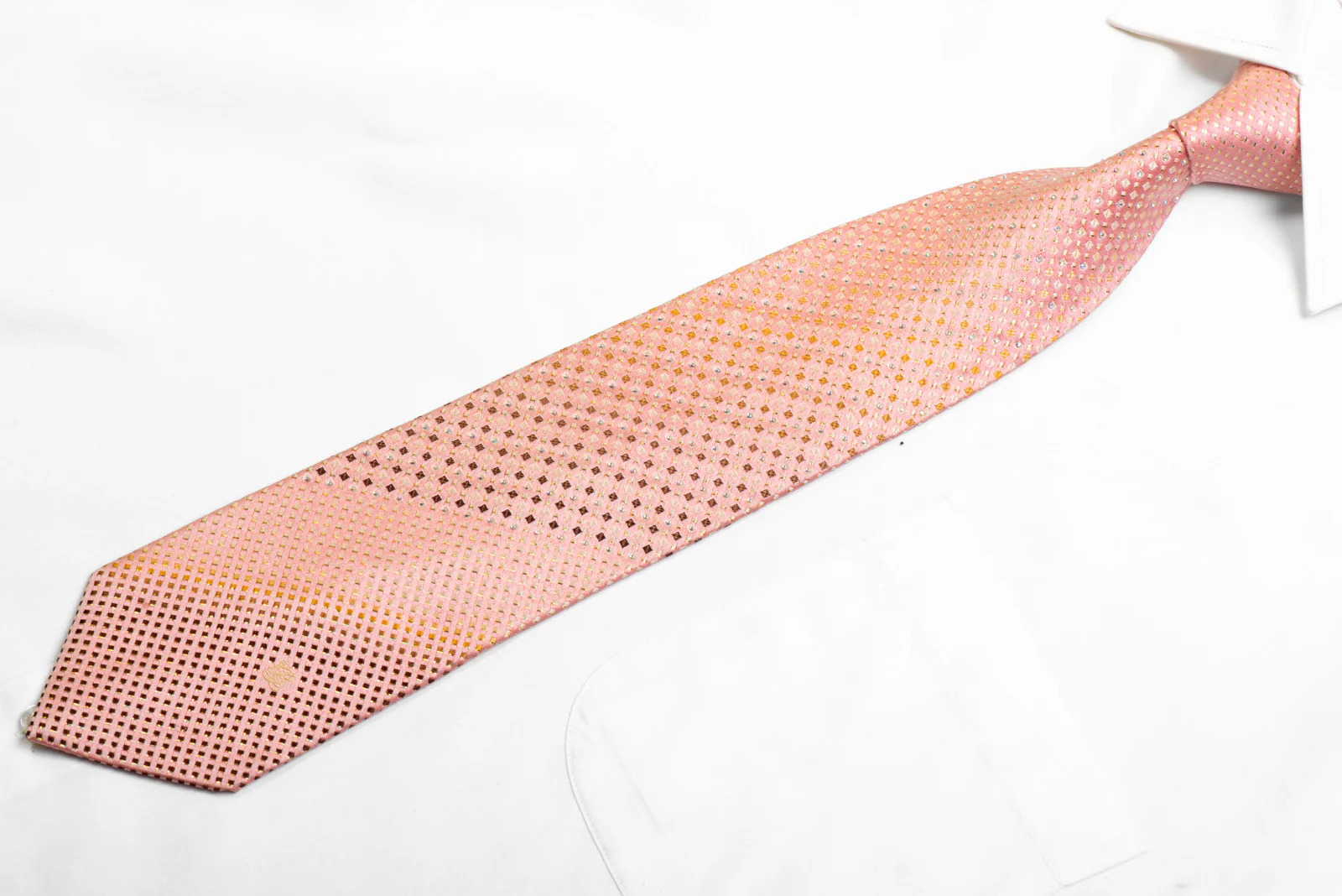 Silk Tie Yellow Geometric On Paech Pink With Rhinestones & Sparkles - Image 3