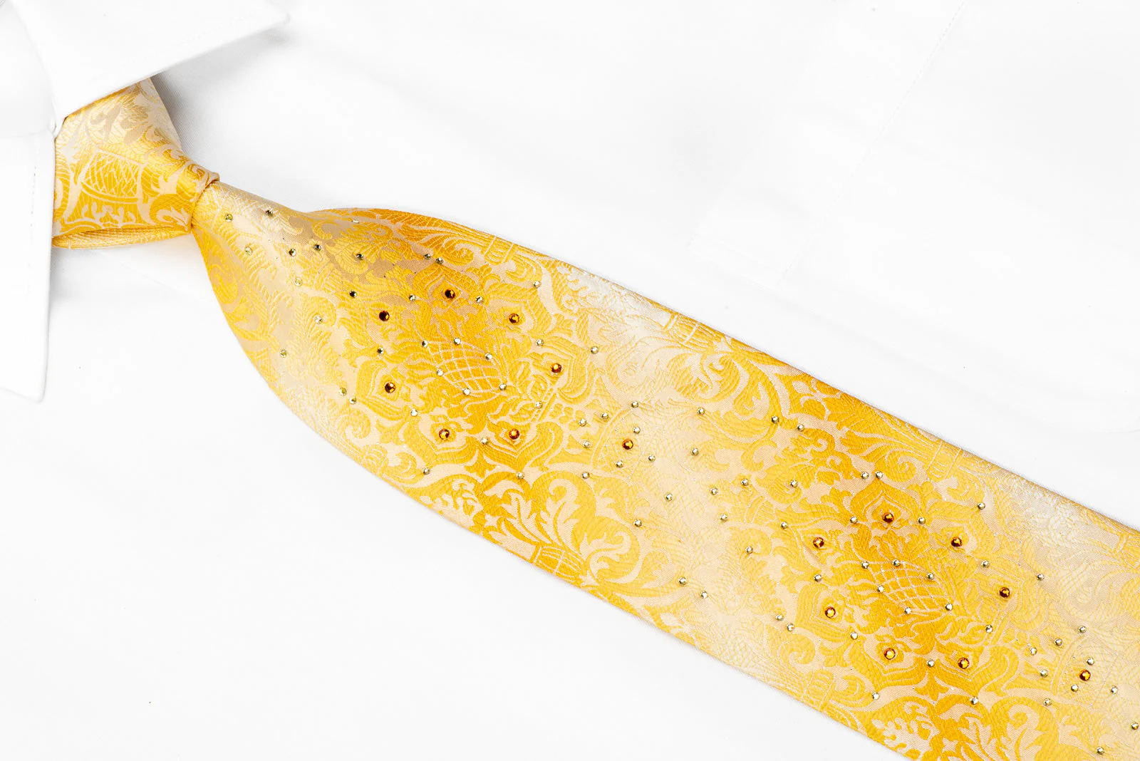 Louis Quatorze Swarovski Rhinestone Tie Damask On Yellow With Silver Sparkles - Image 2