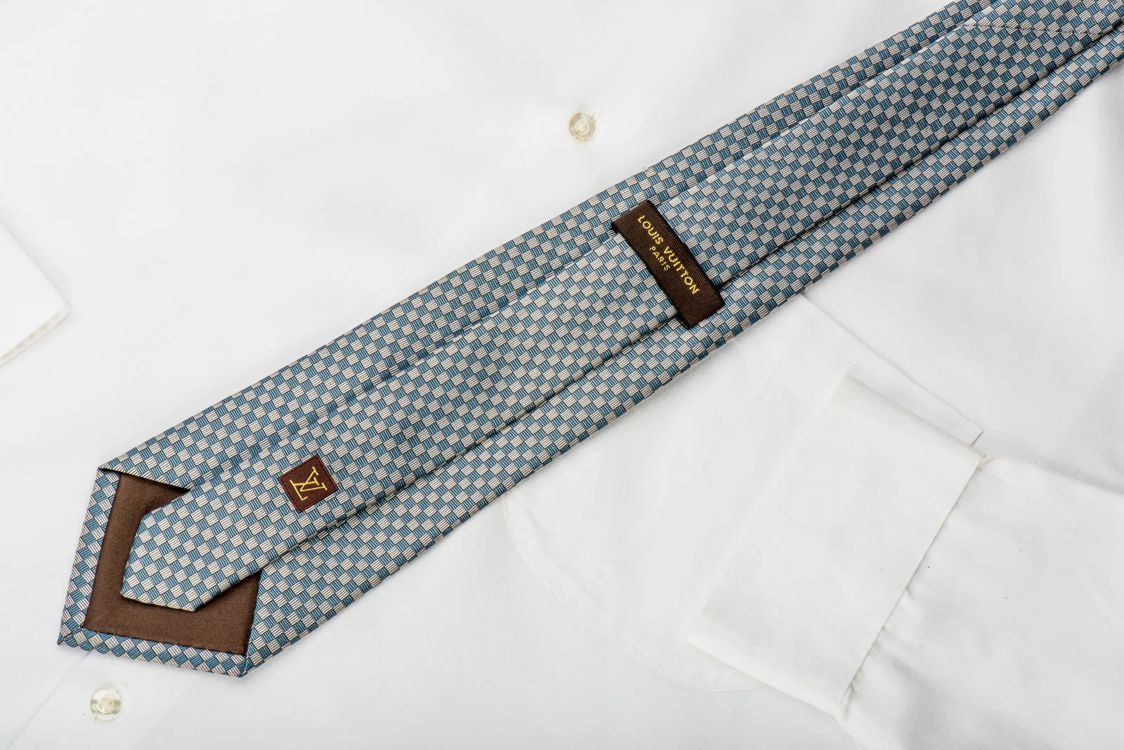 Louis Vuitton Silk Necktie Checker In Blue Gray - Image 2