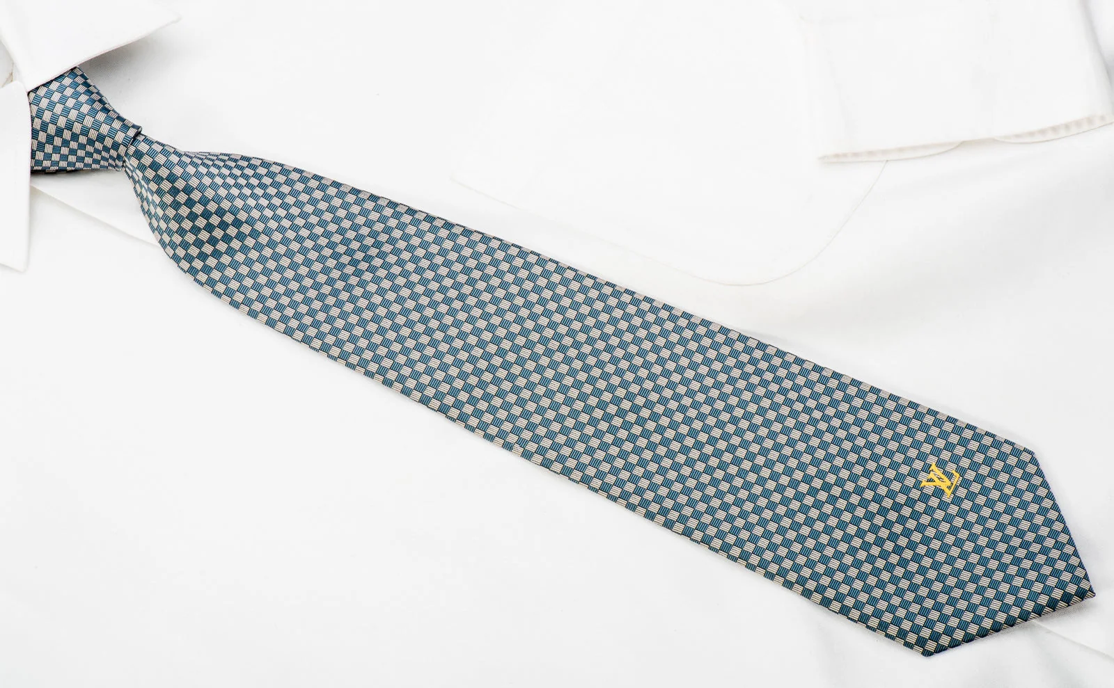 Louis Vuitton Silk Necktie Checker In Blue Gray - Image 4