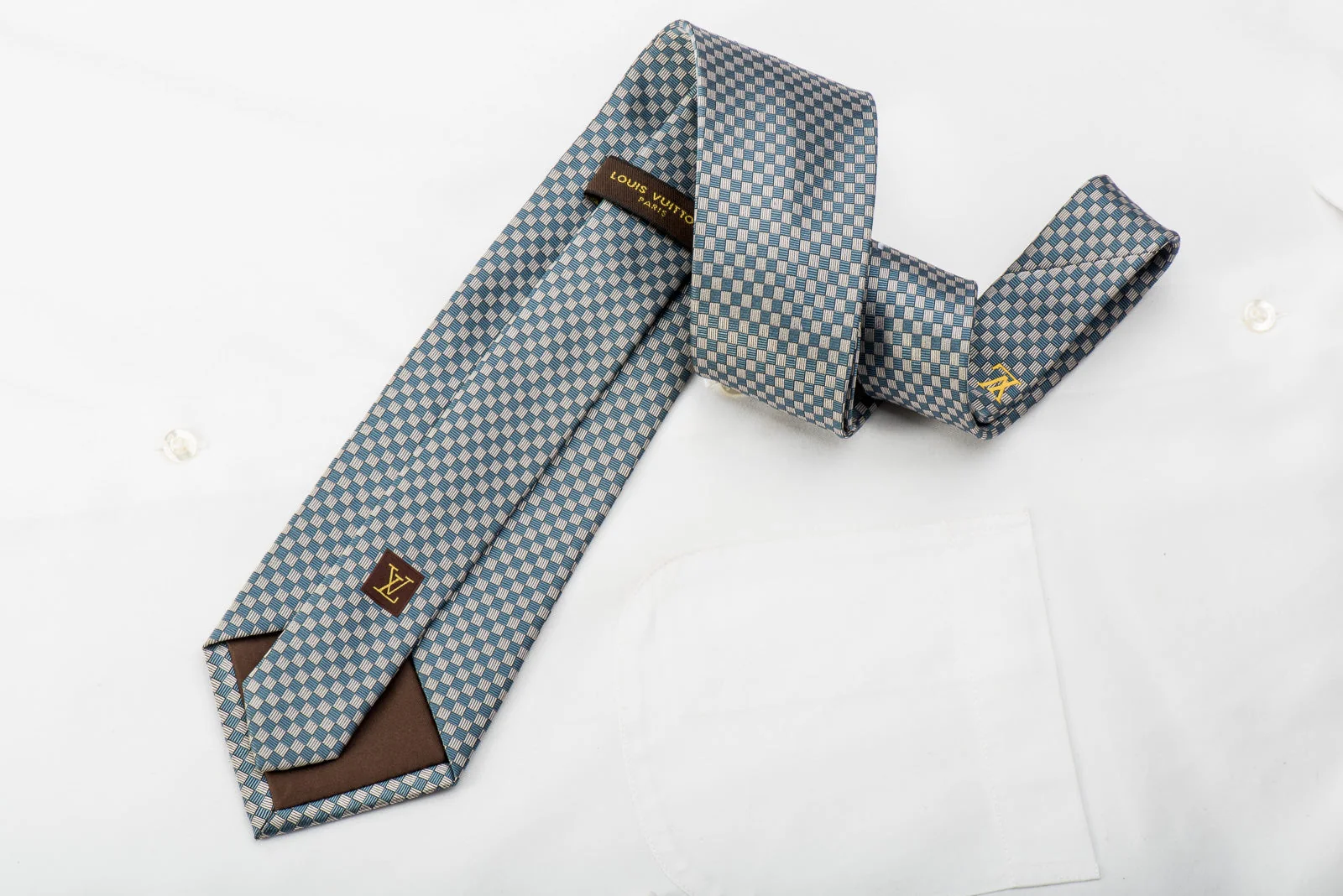 Louis Vuitton Silk Necktie Checker In Blue Gray - Image 5