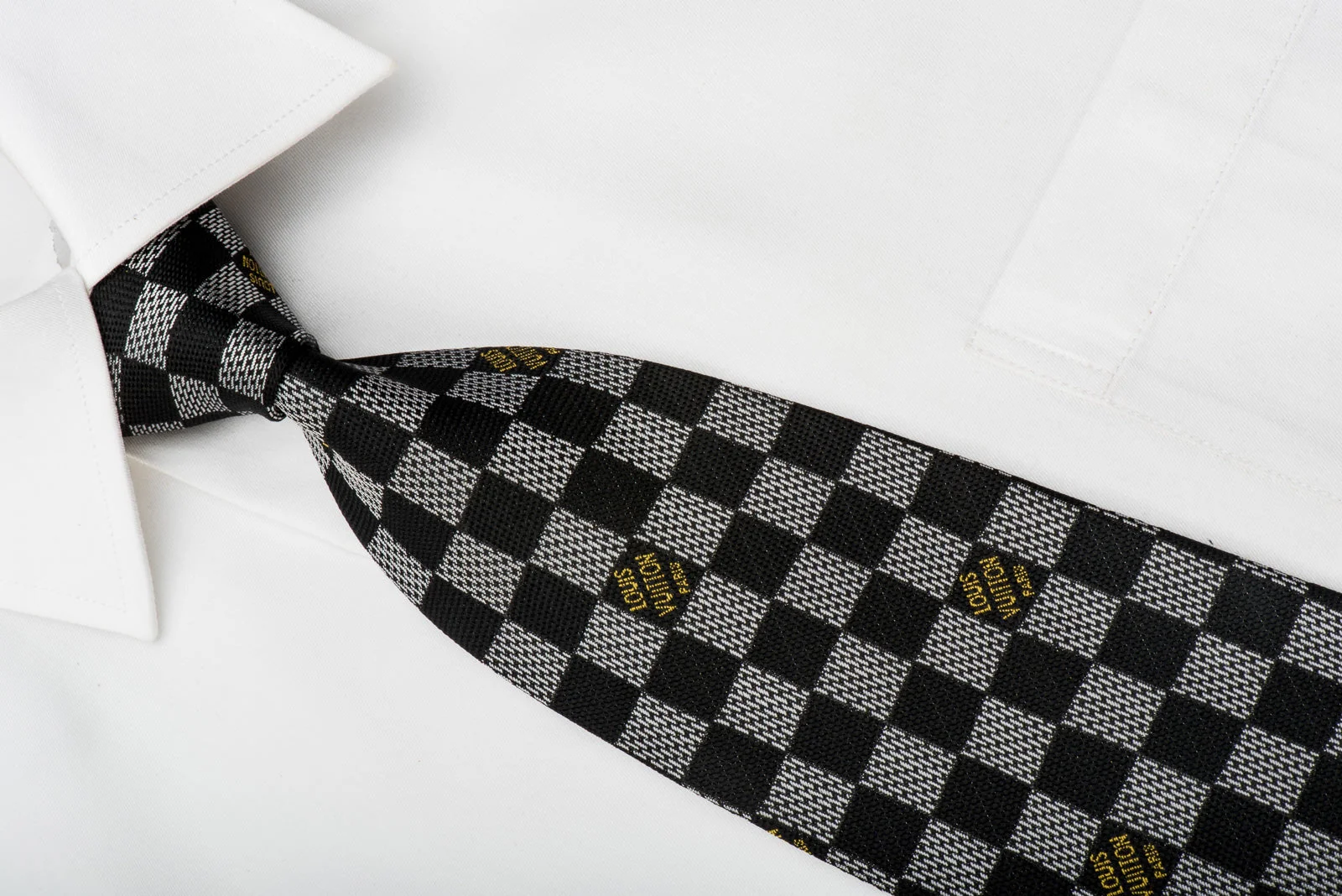 Louis Vuitton Silk Necktie Silver Black Damier Checker - Image 2