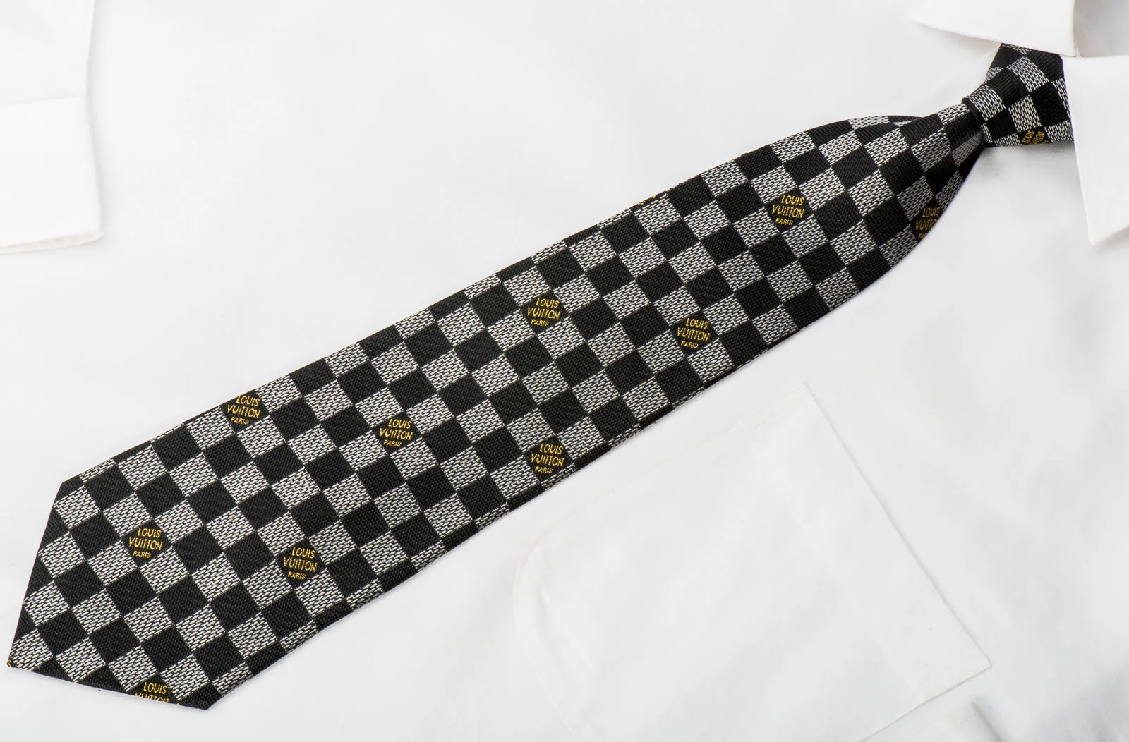 Louis Vuitton Silk Necktie Silver Black Damier Checker - Image 3