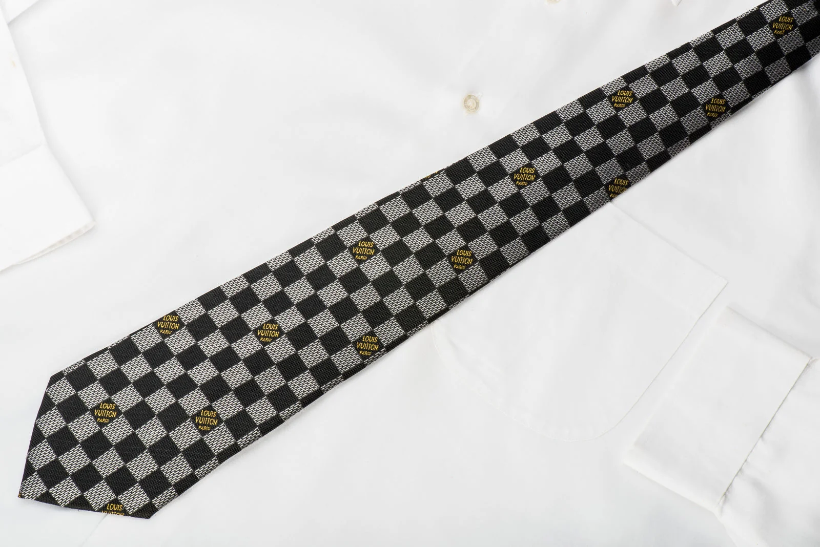 Louis Vuitton Silk Necktie Silver Black Damier Checker - Image 4