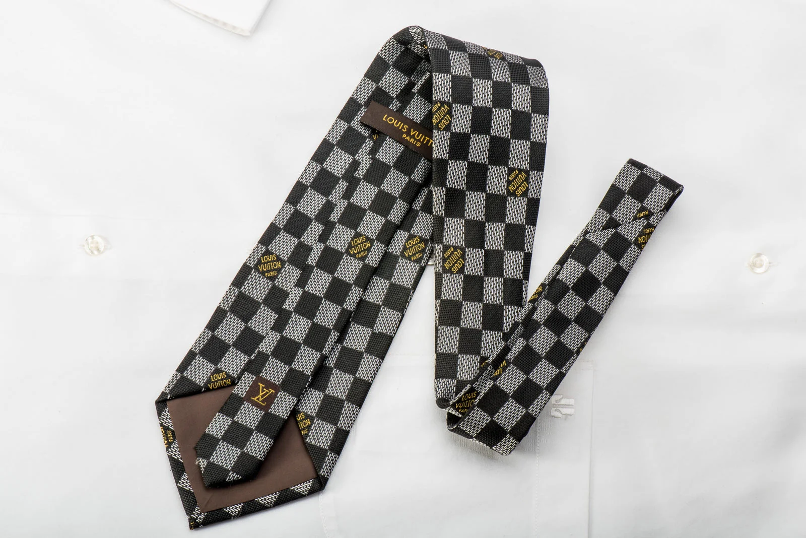 Louis Vuitton Silk Necktie Silver Black Damier Checker - Image 5