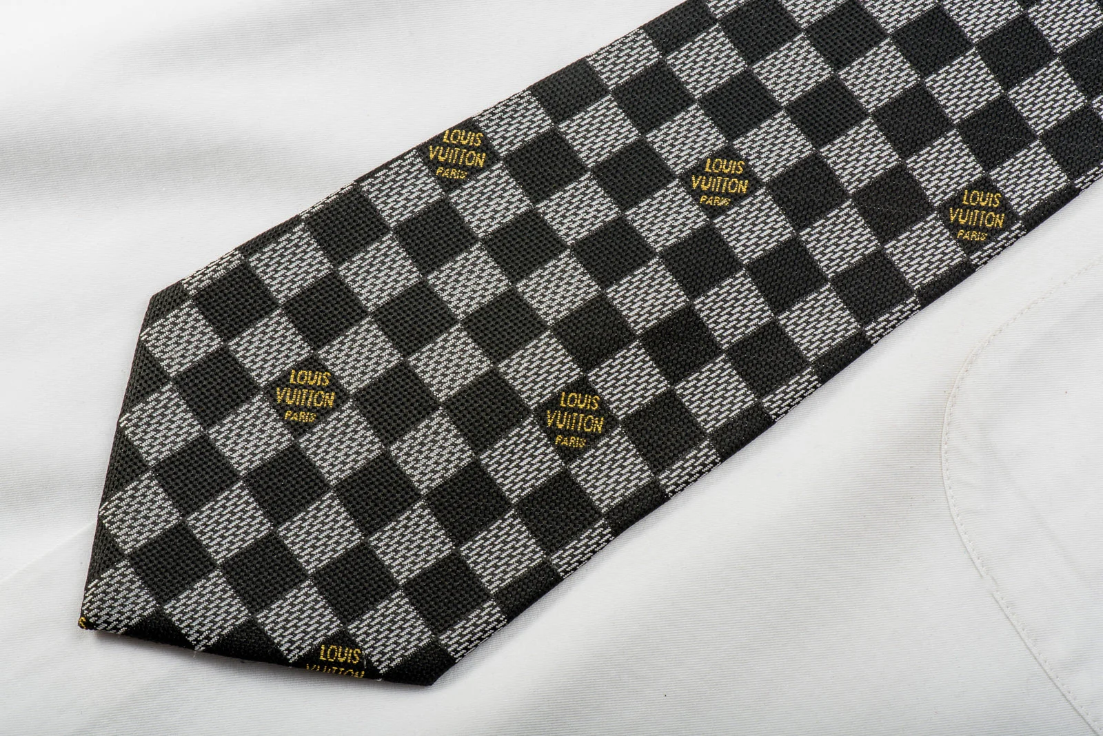 Louis Vuitton Silk Necktie Silver Black Damier Checker - Image 6