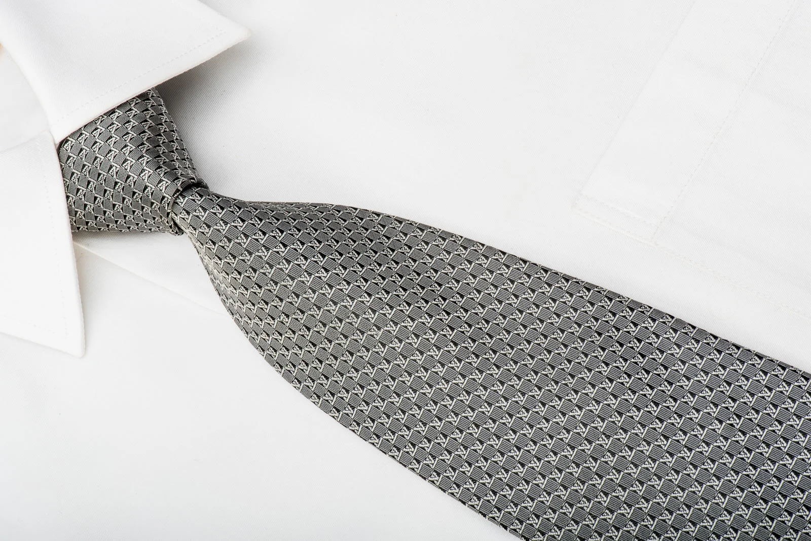 Louis Vuitton Silk Tie Silver Monogram On Black - Image 3