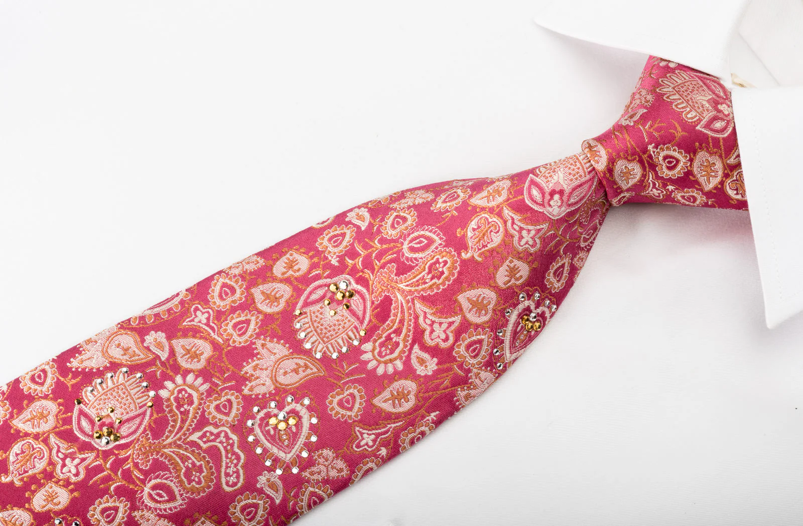 Anthemion On Pink With Sparkles Rhinestone Silk Tie - Image 3