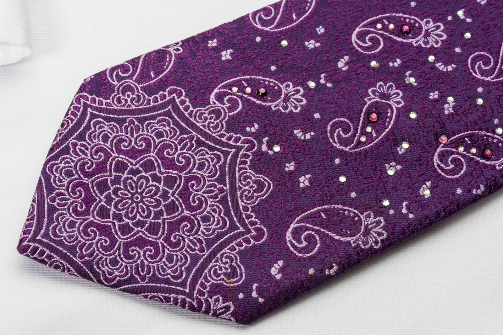 Manhatten Rhinestone Necktie Paisley On Purple - Image 2