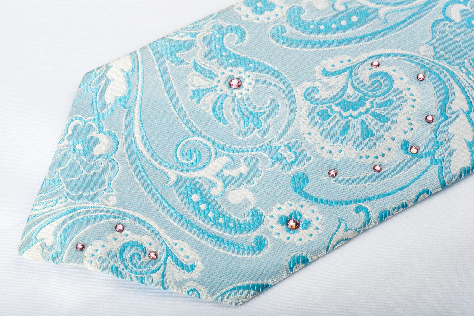 Marcucci Silk Tie Acanthus On Light Blue Sparkling With Crystal Rhinestones - Image 2