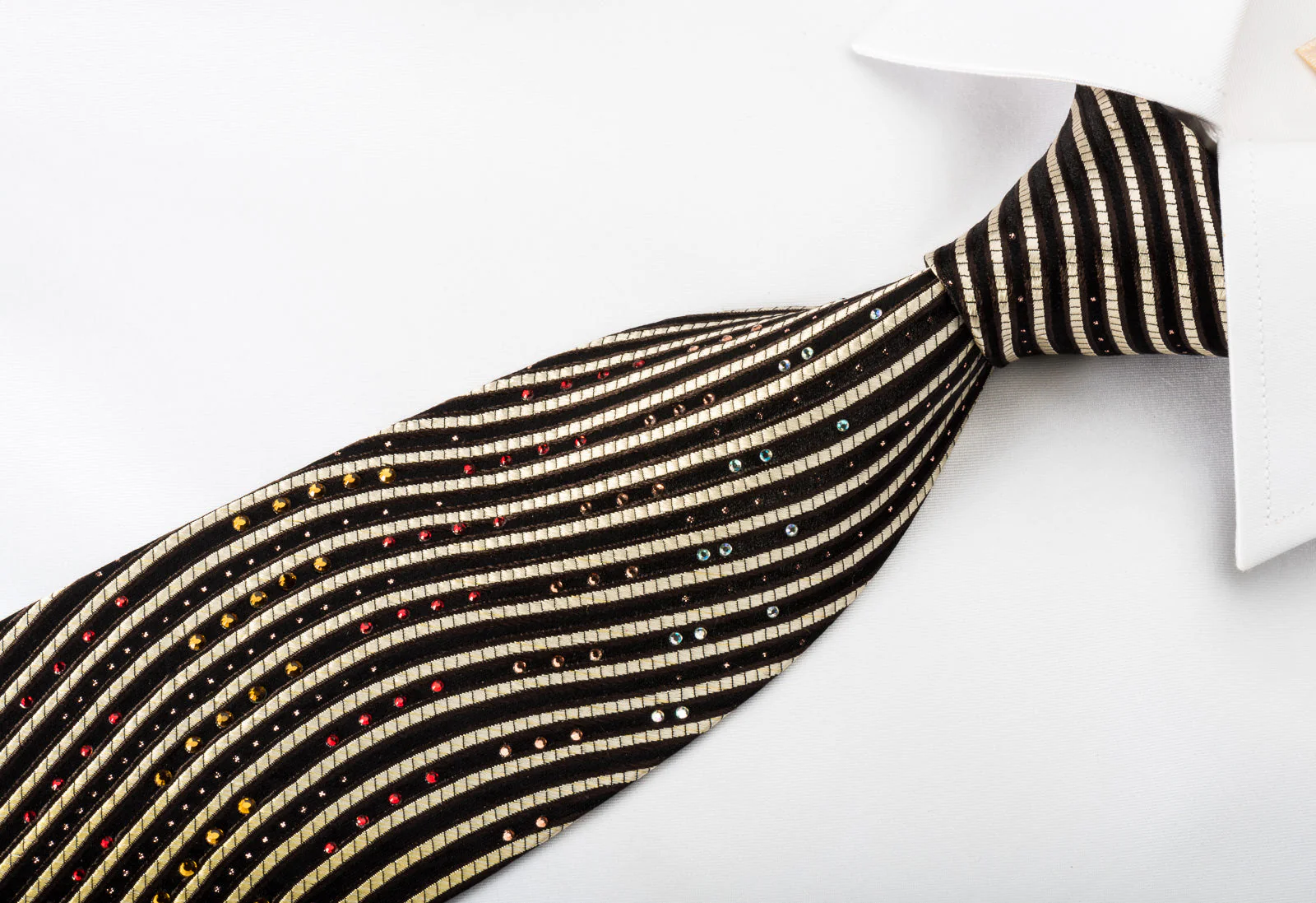 Marie Claire Silk Rhinestone Necktie Orange Waves On Dark Brown With Sparkles - Image 2