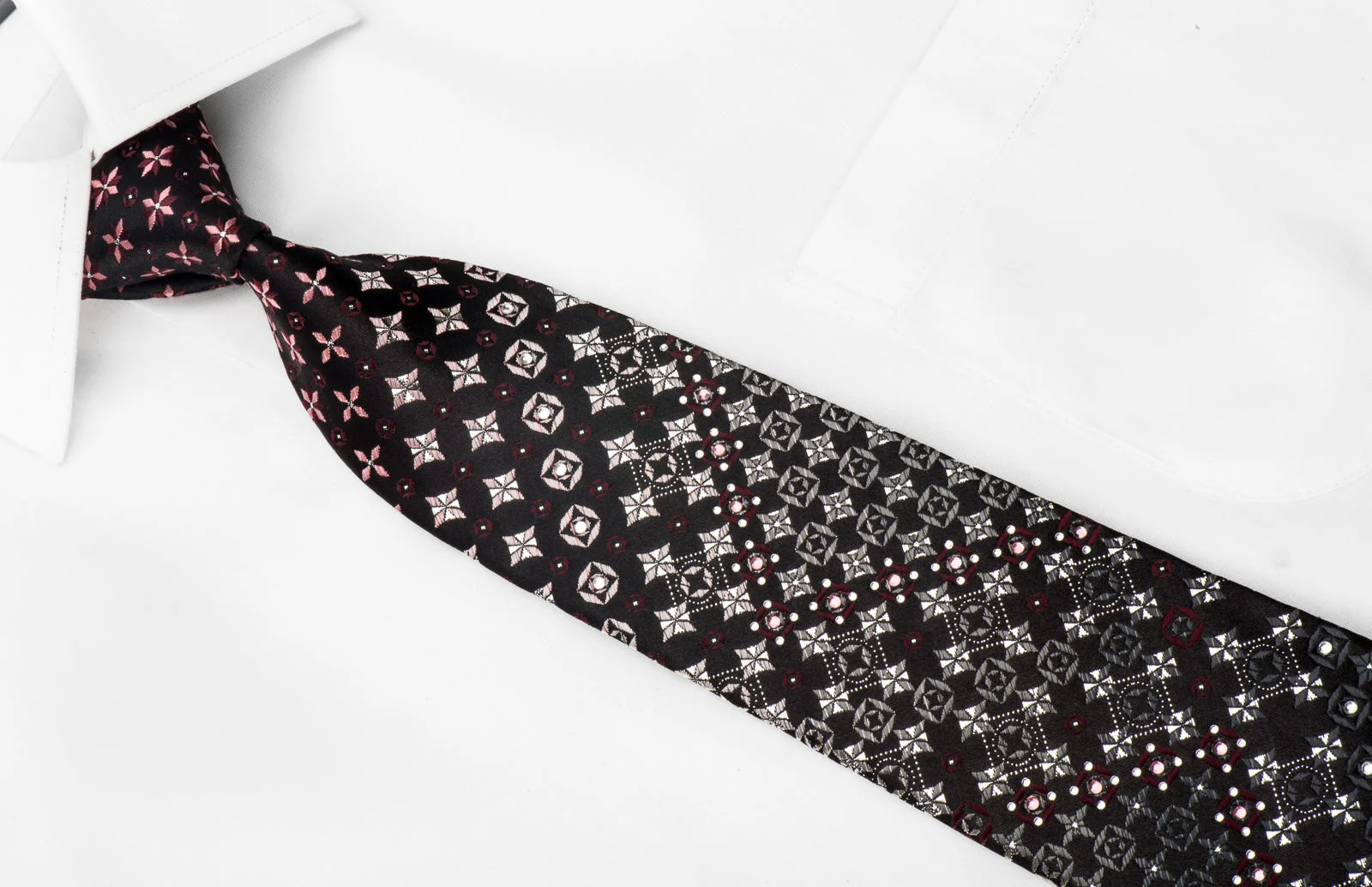Marqis Men's Crystal Necktie Silver Geometric On Black With Silver Sparkles - Image 4