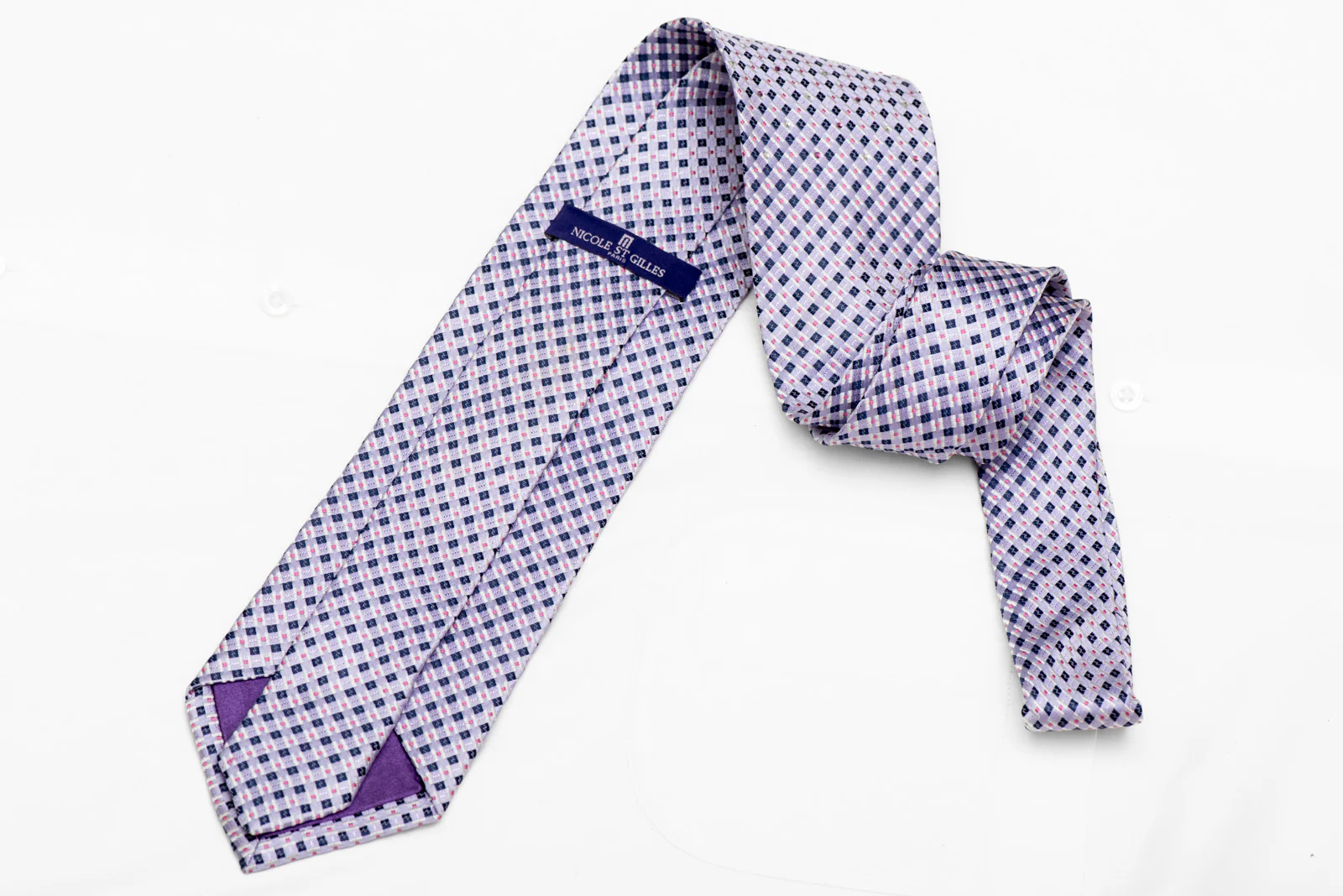 Mauve Checkered Rhinestone Silk Necktie With Purple Sparkles - Image 4