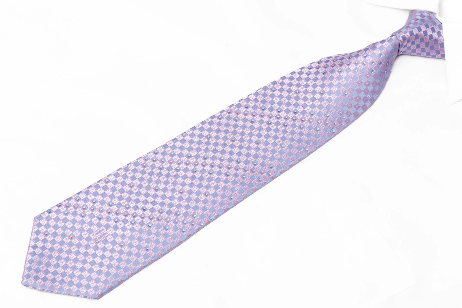 Mauve Checkered Rhinestone Silk Tie With Silver Sparkles - Image 2