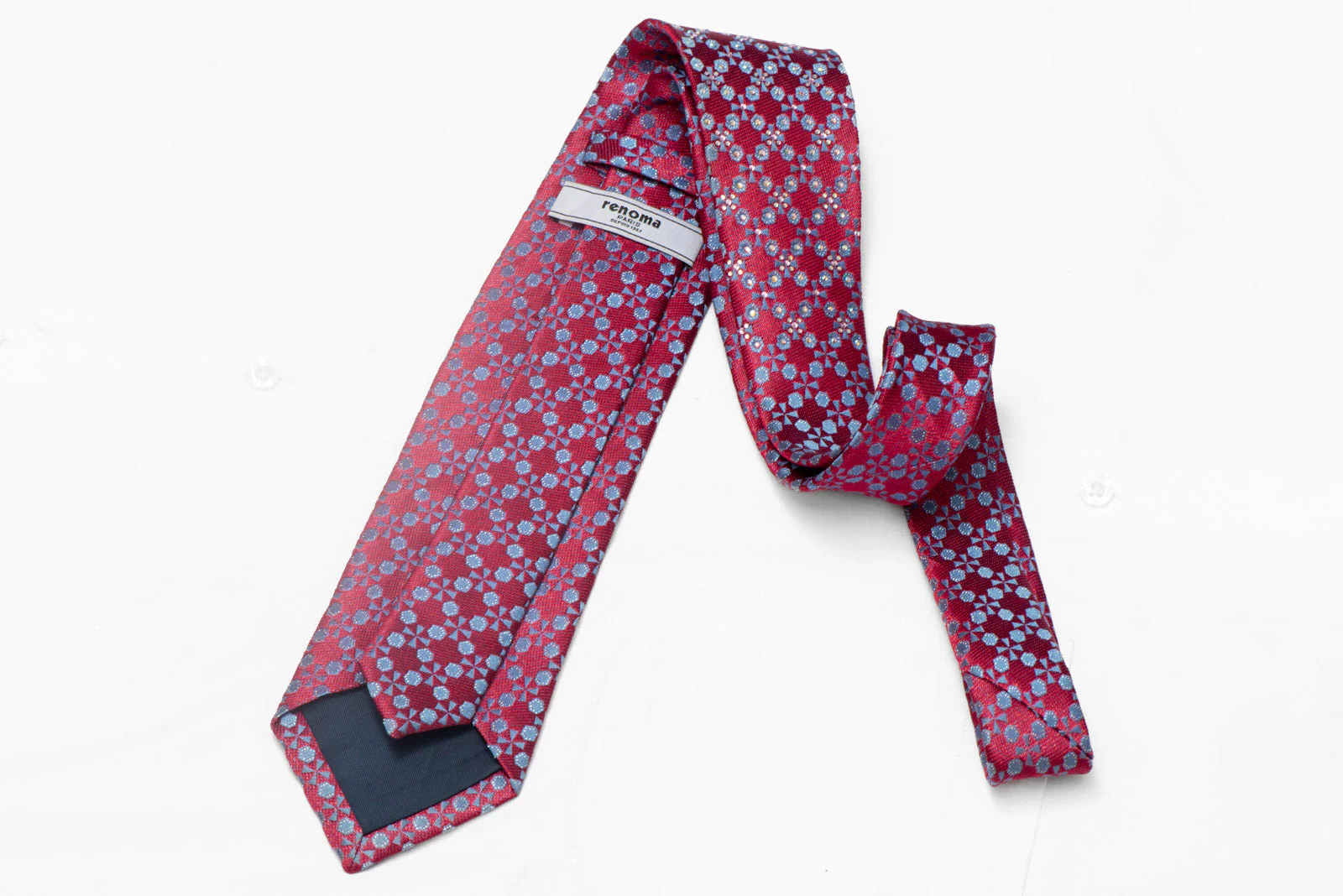 Mauve Geometric Design On Pink Rhinestone Silk Necktie With Silver Sparkles - Image 3