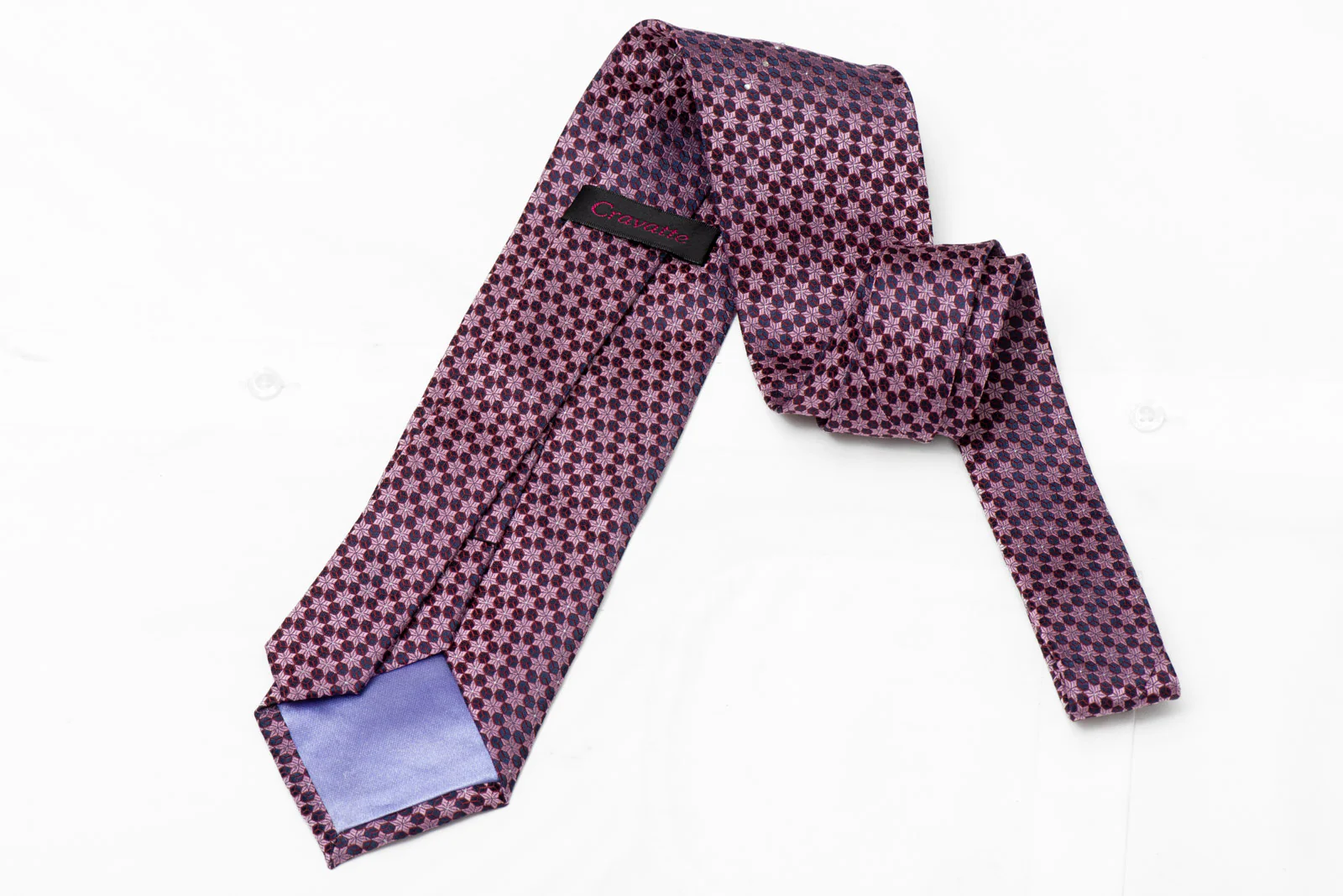 Mauve Geometric On Navy Rhinestone Silk Tie With Silver Sparkles - Image 3