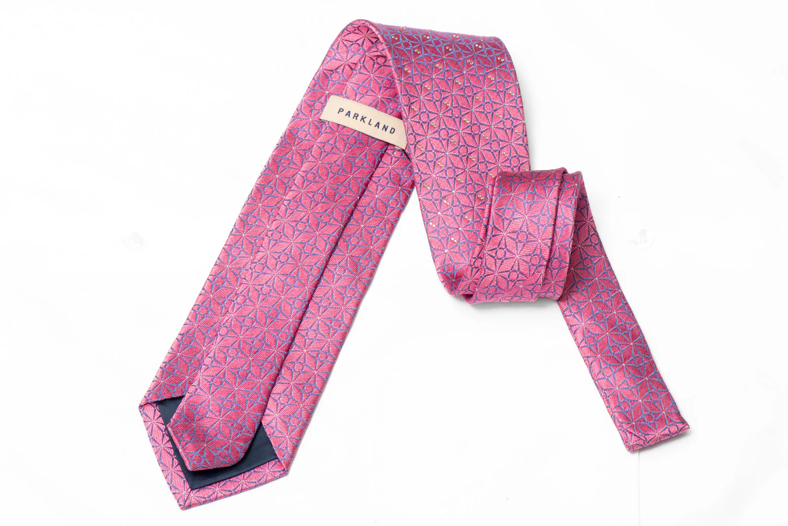 Mauve Geometric On Pink Rhinestone Silk Necktie With Silver Sparkles - Image 3