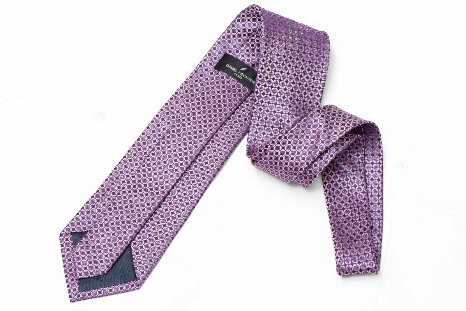 Mauve Geometric On Purple Rhinestone Silk Necktie With Silver Sparkles - Image 3