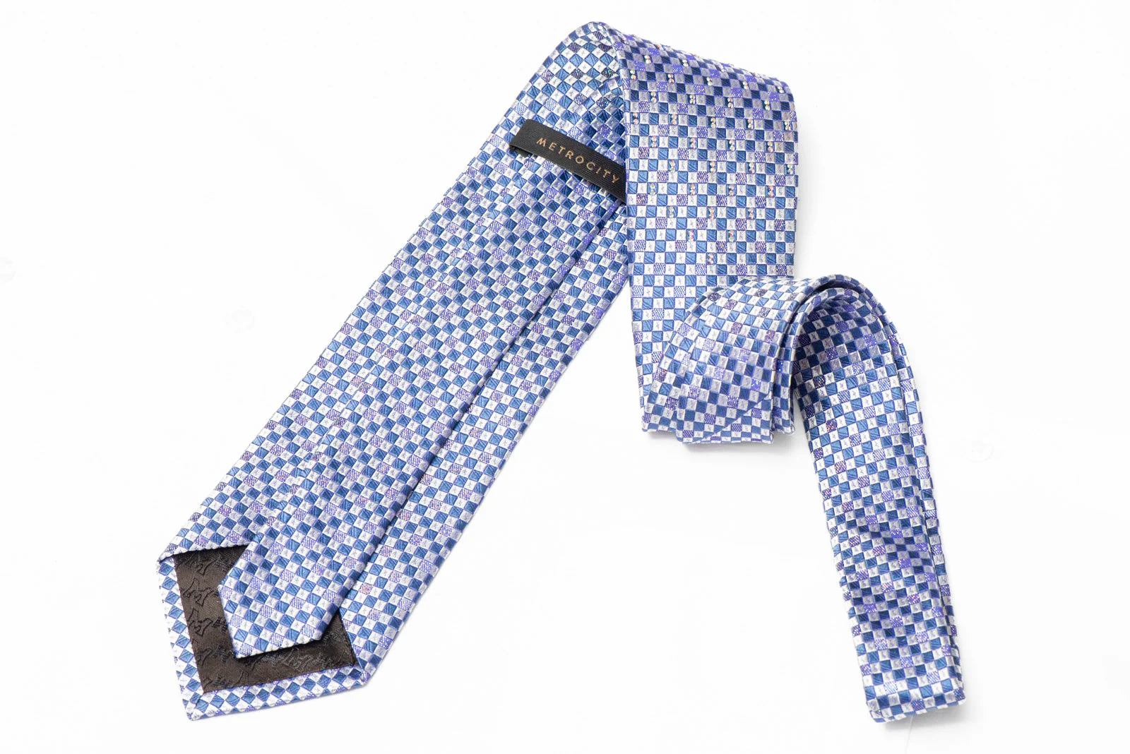 Mauve Silver Checkered Rhinestone Silk Necktie With Silver Sparkles - Image 3