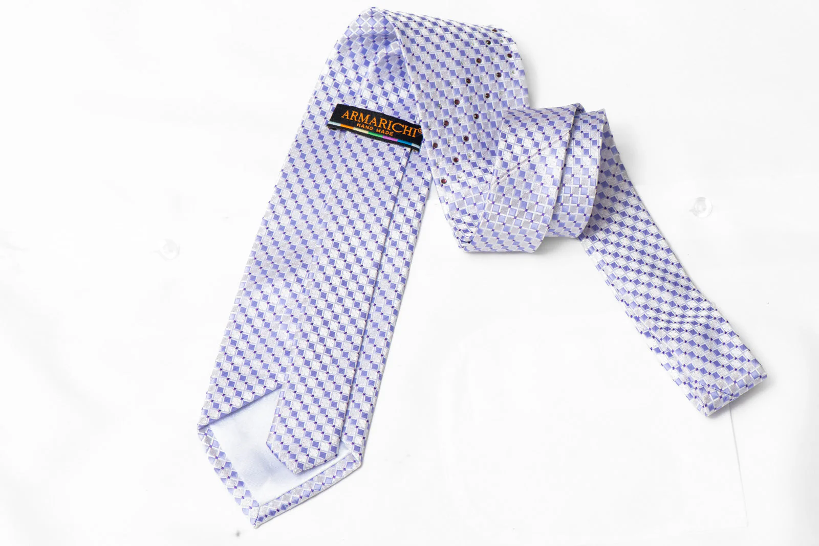 Mauve Silver Checkered Rhinestone Silk Necktie With Silver Sparkles - Image 3