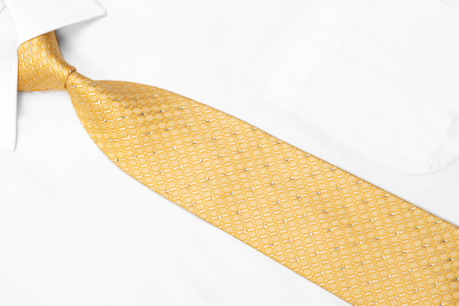 MCM Crystal Rhinestone Silk Tie Geometric On Yellow - Image 2