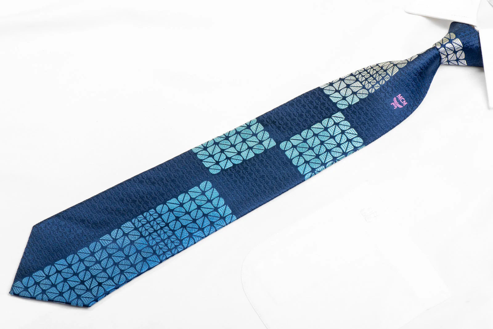 MCM Men's Silk Necktie Blue Geometric On Navy - Image 3