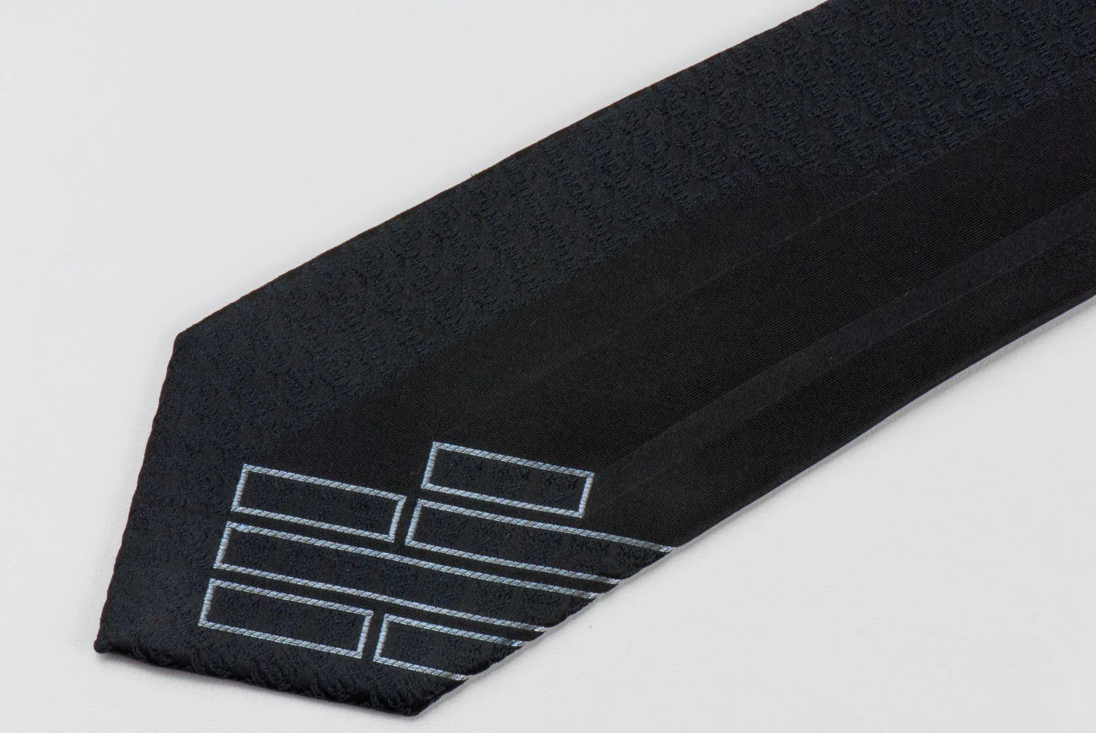 MCM Silk Black Rhienstone Tie Silver Geometric Design On Black With Crystal Rhinestones - Image 7