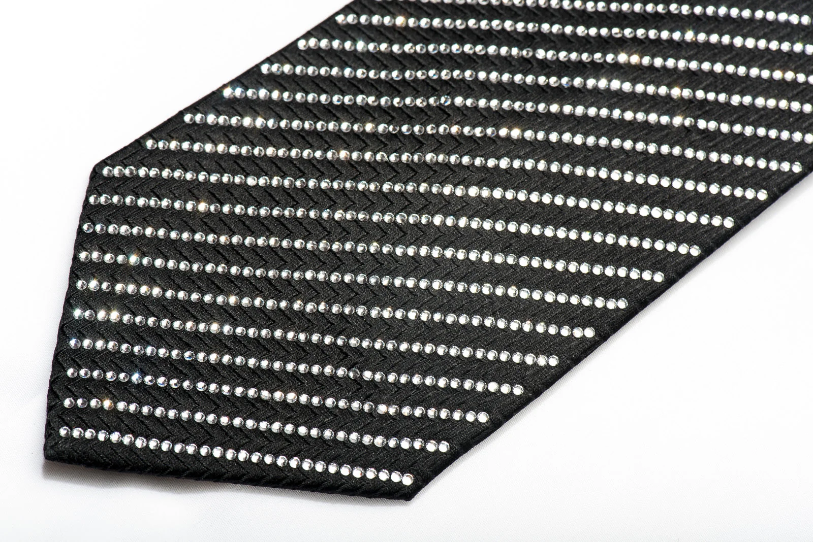 Men's Black Crystal Rhinestone Silk Necktie By Lalanta - Image 6