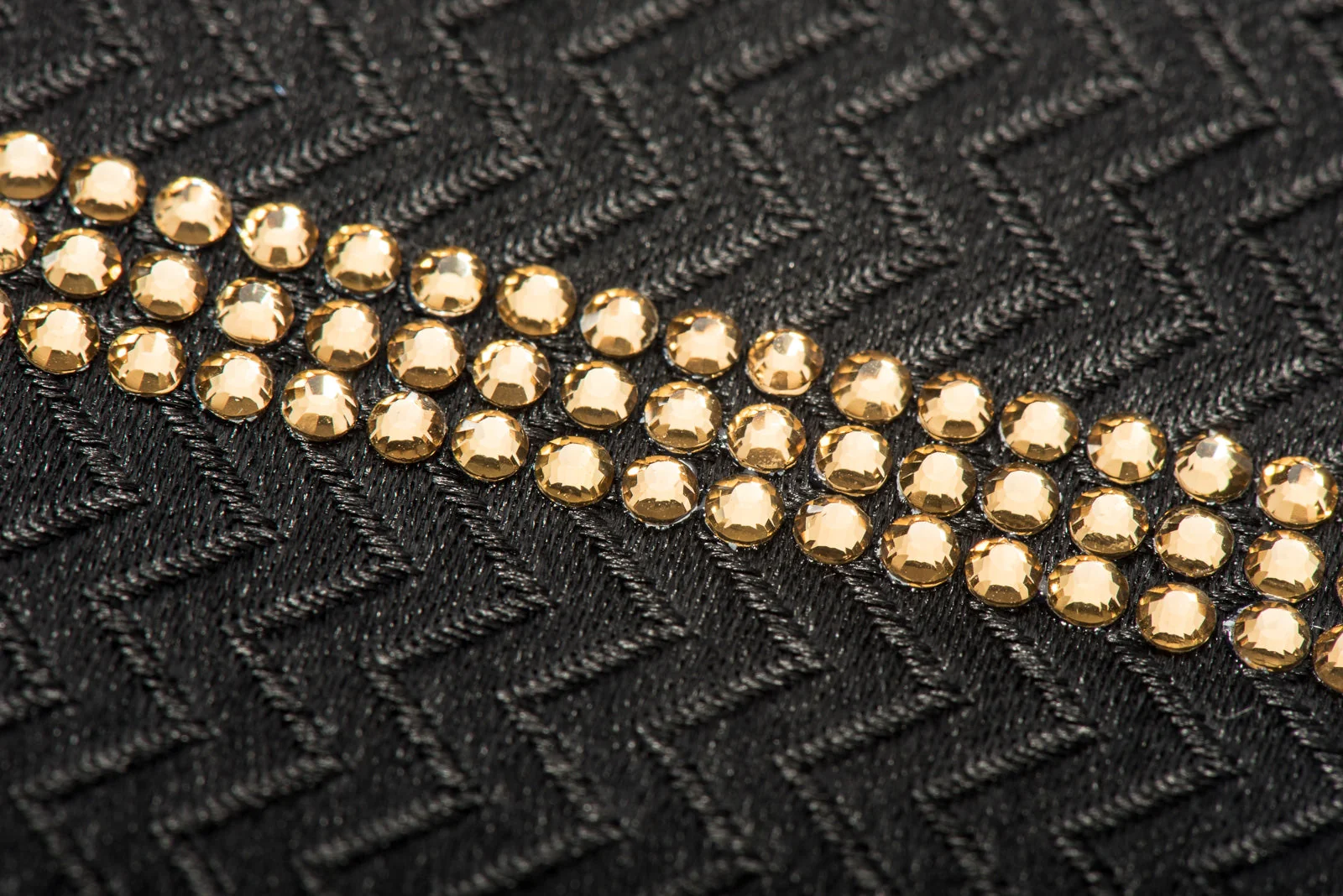 Men's Black Rhinestone Silk Necktie Sparkling With Striped Clear Gold Rhinestones - Image 6