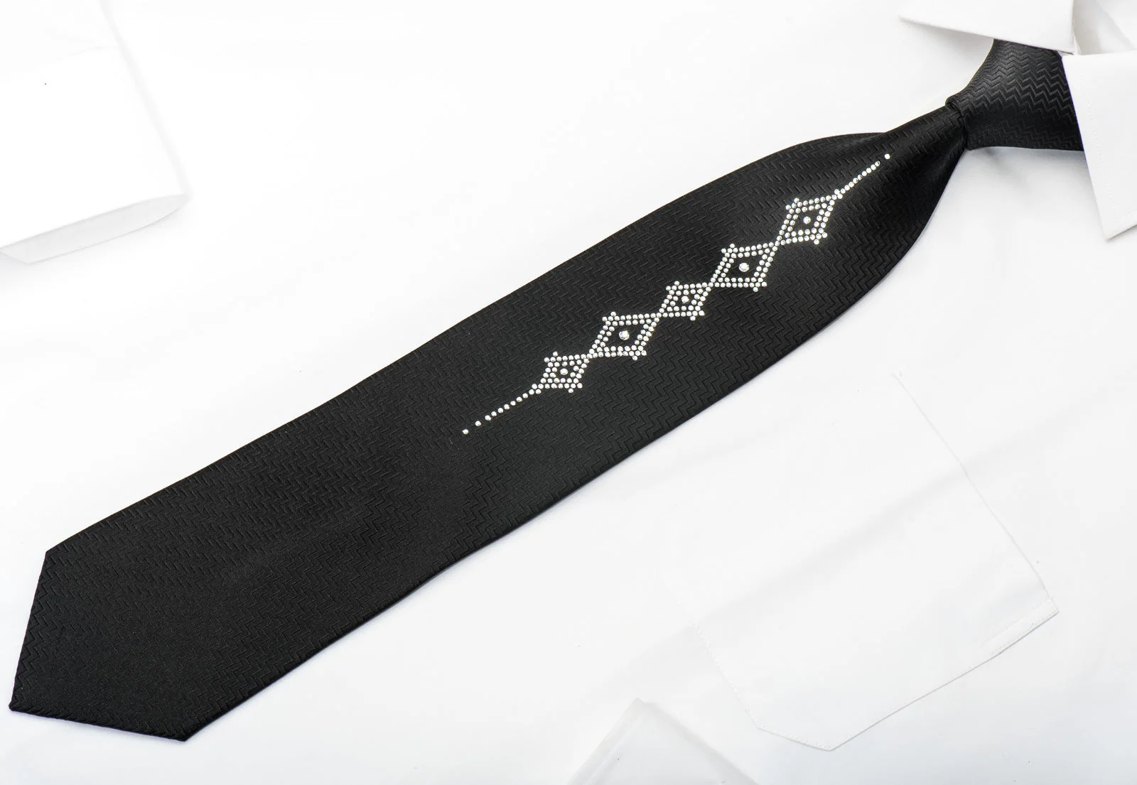 Men's Black Silk Tie Geometric Crystal Design Rhinestone Necktie By Lalanta - Image 4