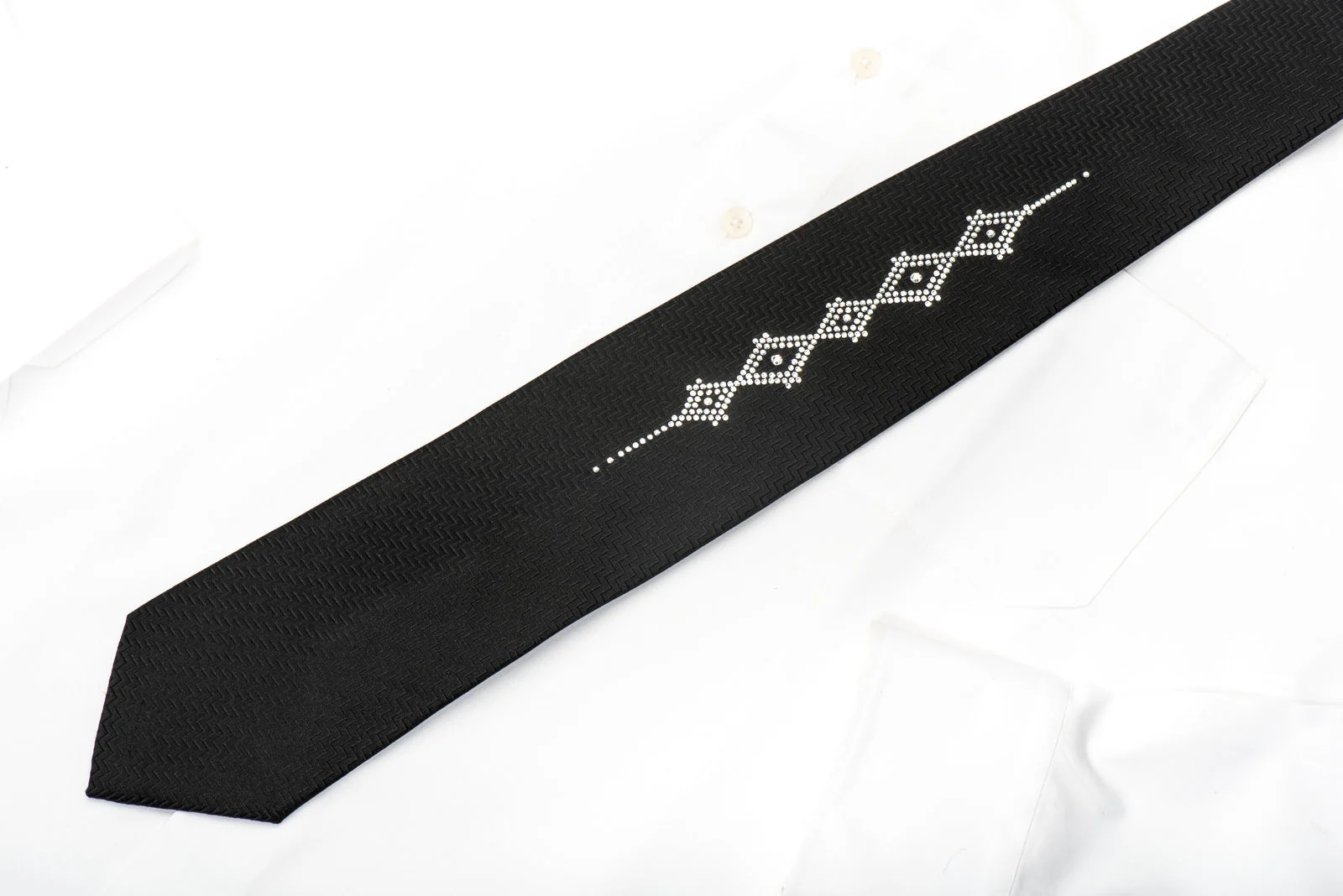 Men's Black Silk Tie Geometric Crystal Design Rhinestone Necktie By Lalanta - Image 6