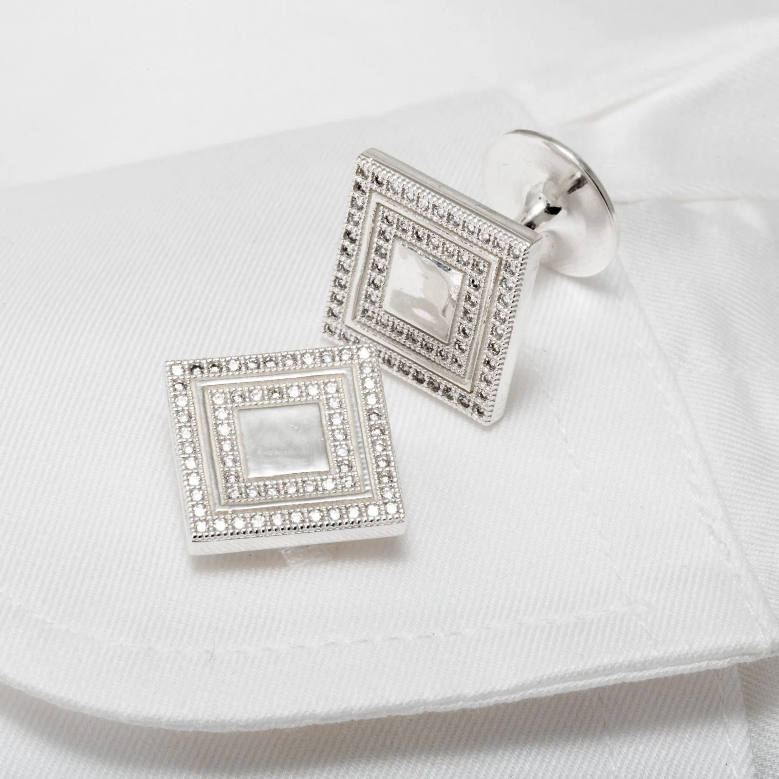 Men's Cufflinks Micro Setting CZ Stones 925 Sterling Silver Square Handmade - Image 2